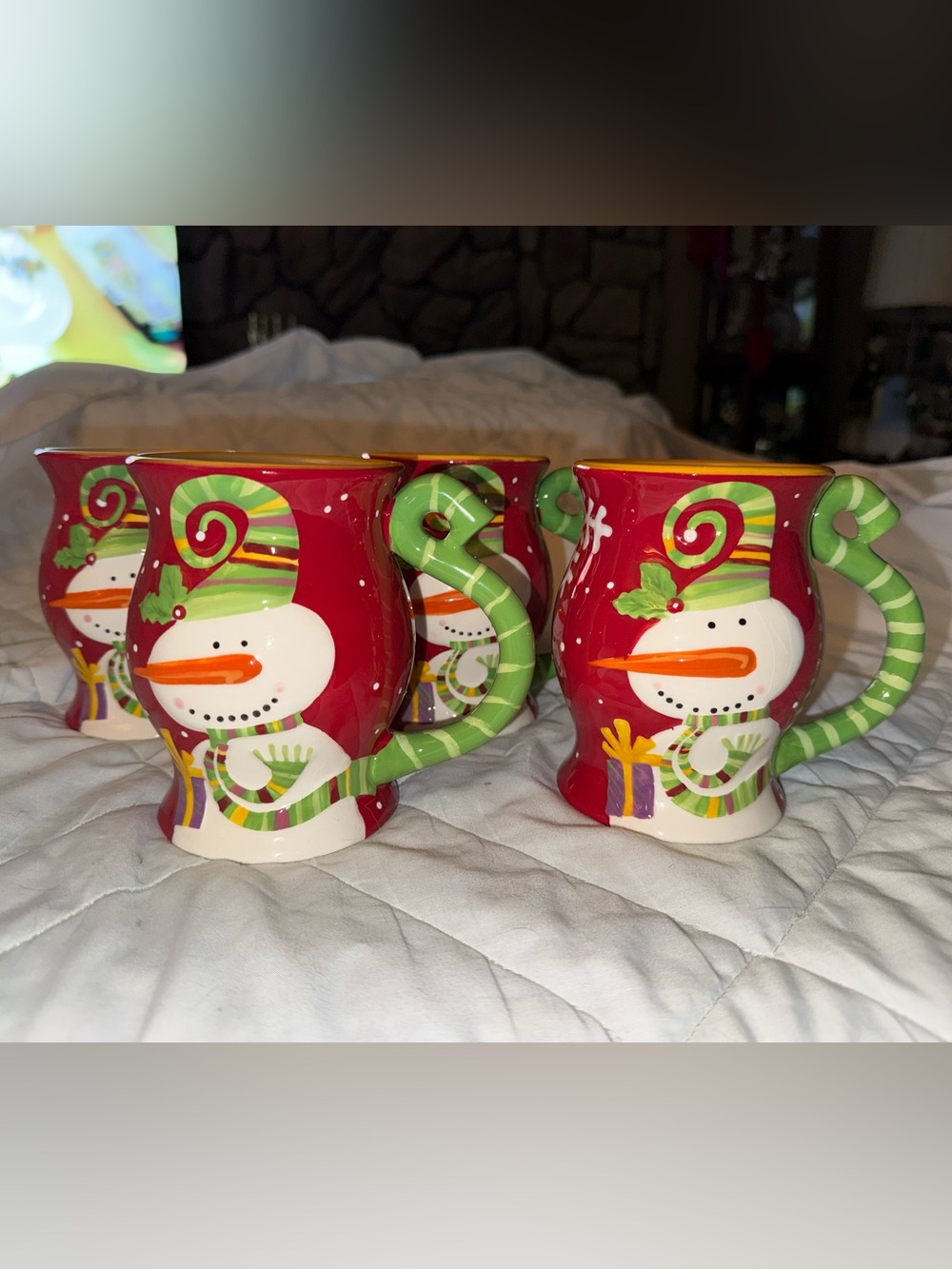 Pier 1 4 Jolly Holiday Snowman Mugs